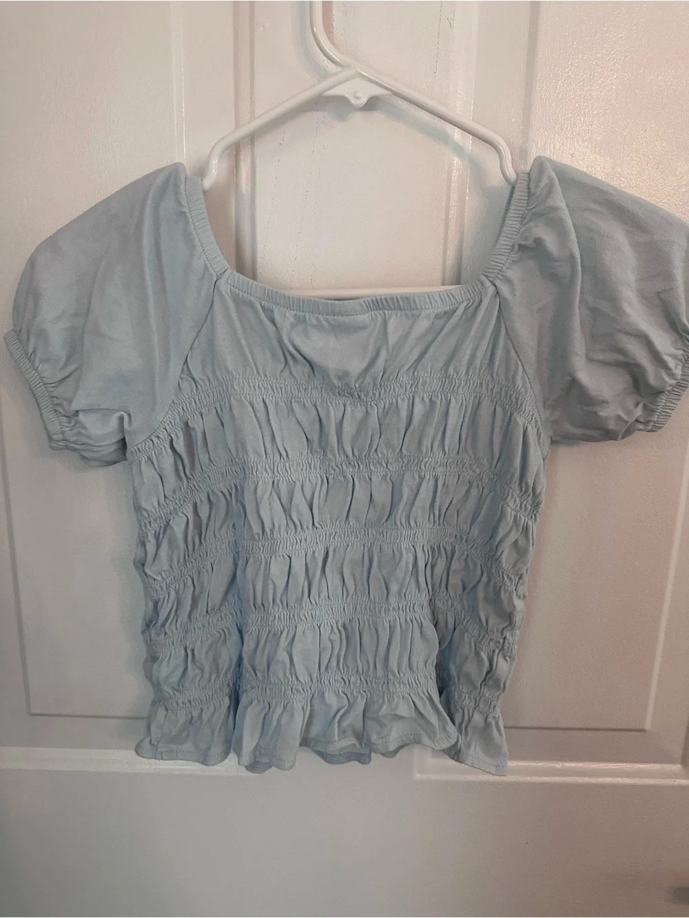 Old Navy Light Blue Smocked Puff Sleeve Square Neck Top